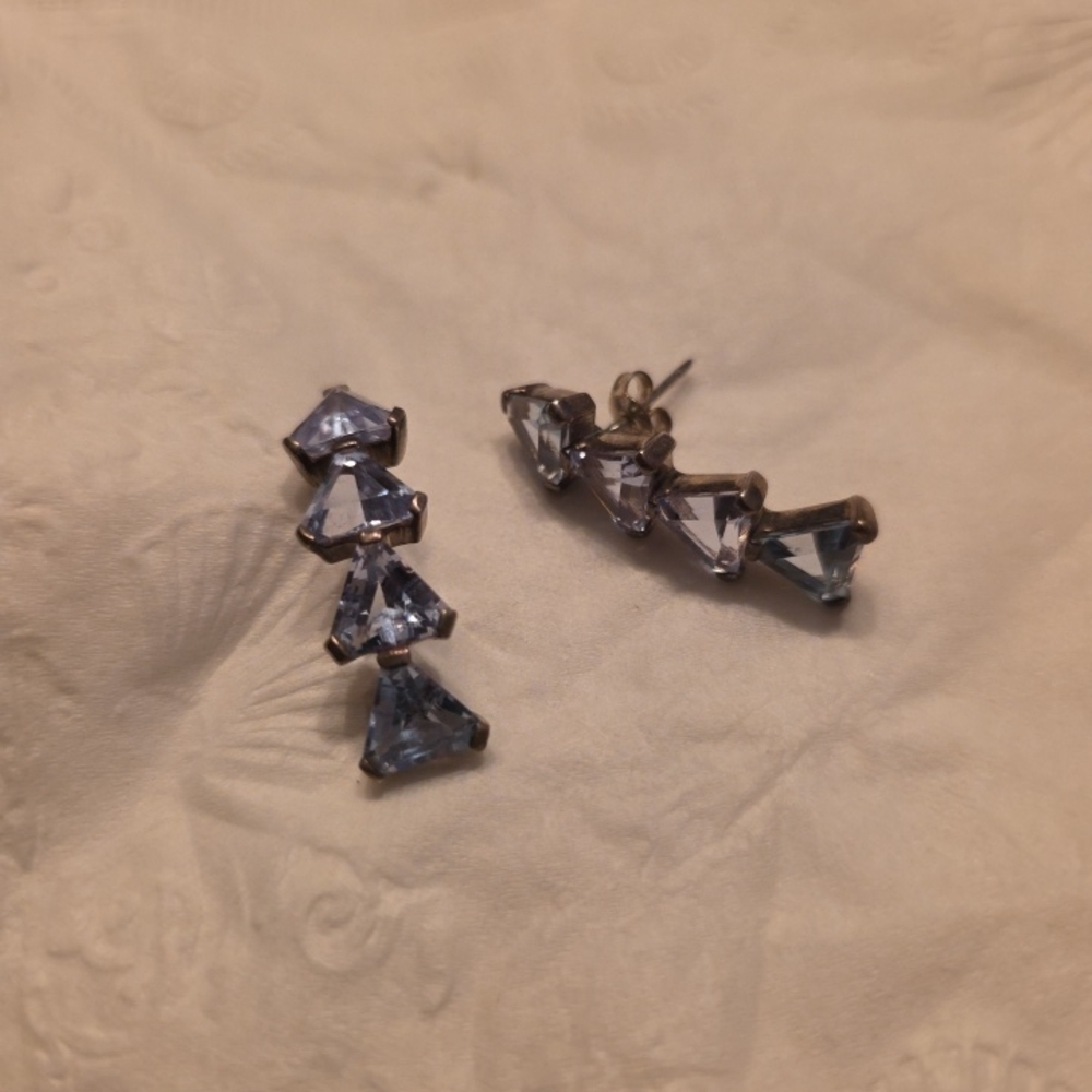 Vintage Four Tier Silver Triangle Blue Topaz Earrings.
